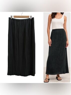 NWT Club Monaco Micro-Pleated Midi/Maxi Skirt - Black, Size S